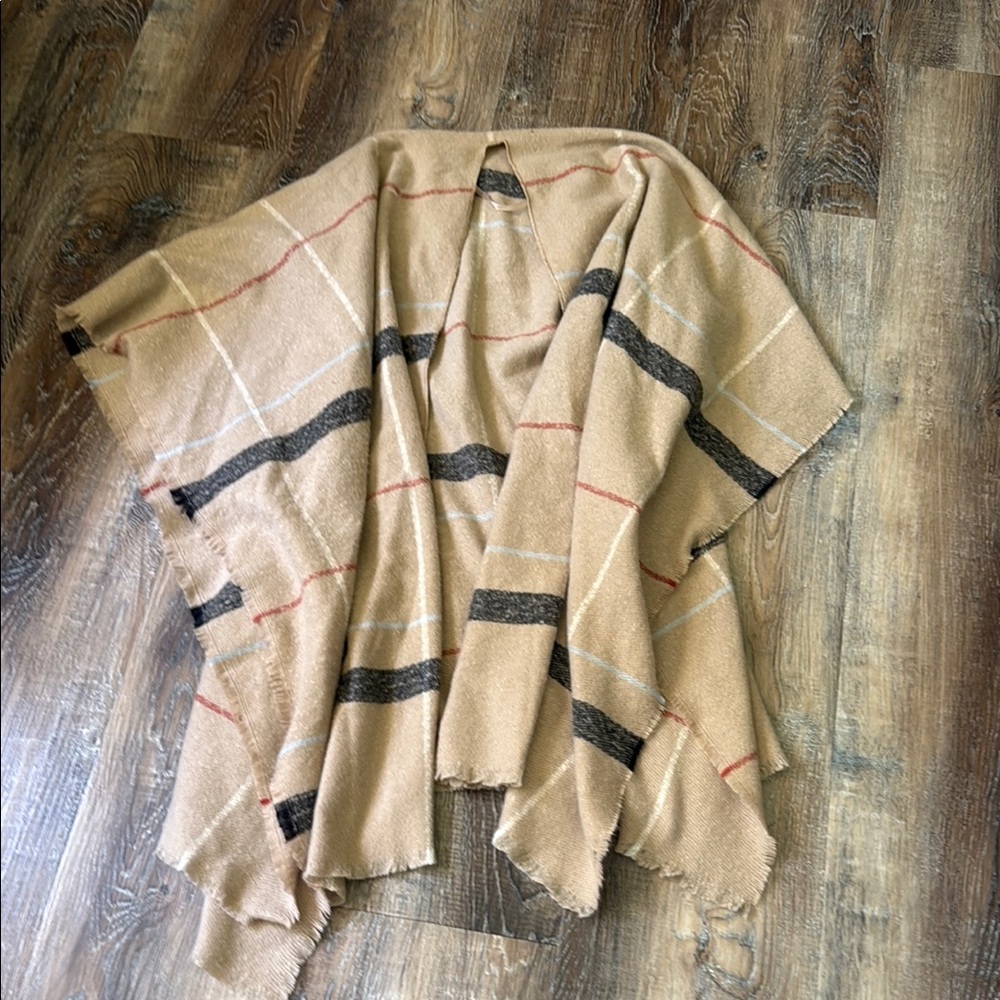 Plaid Tan and Black Shawl/Poncho